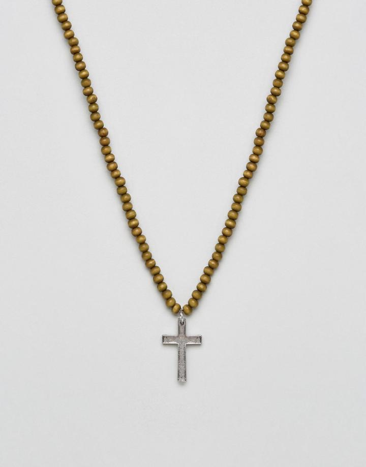 Asos Beaded Necklace With Cross Pendant - Multi