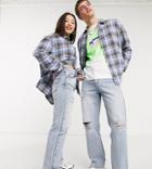 Collusion X000 Unisex Ripped 90s Straight Leg Jeans In Stonewash Blue-blues