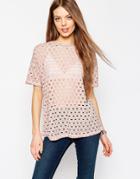 Asos T-shirt In Washed Laddered Fabric - Nude