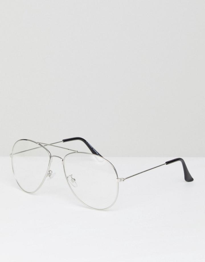 7x Aviator Sunglasses With Clear Lens - Silver