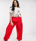 Daisy Street Plus Cargo Pants With Contrast Trims-red
