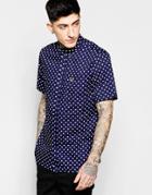 Fred Perry Shirt With Polka Dot Print Short Sleeves In Slim Fit - Rich Navy