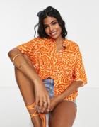 Monki Oversized Swirl Print Shirt In Orange - Orange