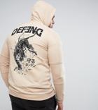 Defend London Zip Up Hoodie With Back Tiger Embroidery Exclusive To Asos - Stone