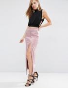 Asos Premium Bonded Satin Maxi Skirt - Pink