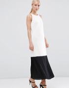 Asos Clean Crepe Maxi Dress With Sheer Pleated Hem - Mono
