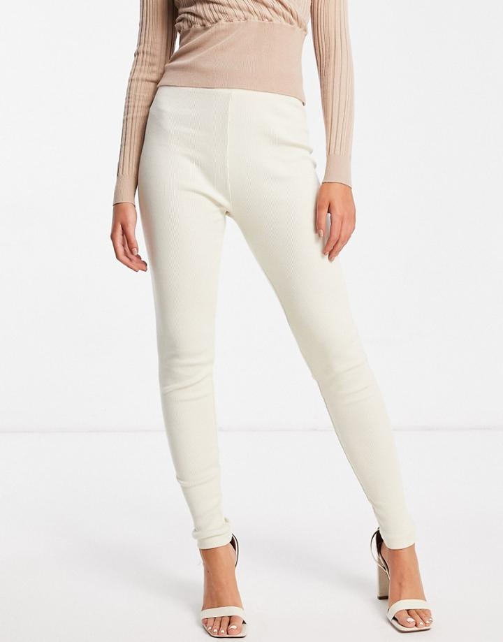 In The Style X Perrie Sian Thick Ribbed Legging In Cream-white