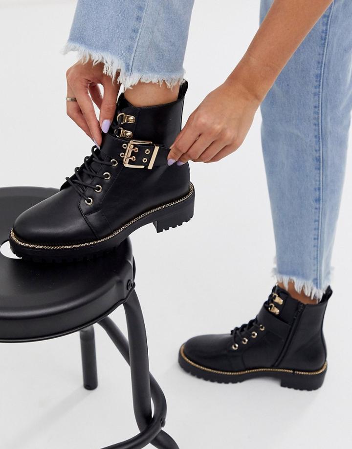 Asos Design Armour Chain Lace Up Boots In Black - Black