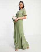 Tfnc Bridesmaid Wrap Front Maxi Dress In Dusky Green-grey