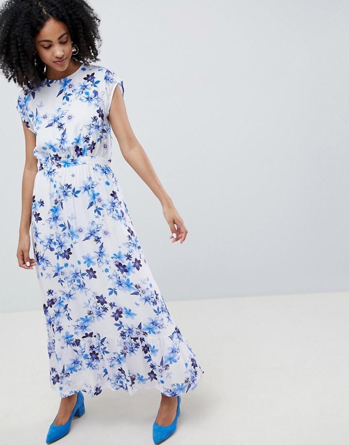 Gestuz Floral Maxi Dress With Frill Shoulder - Multi