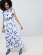 Gestuz Floral Maxi Dress With Frill Shoulder - Multi