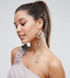 Her Curious Nature Velvet Flower Shoulder Duster Statement Earrings - Pink