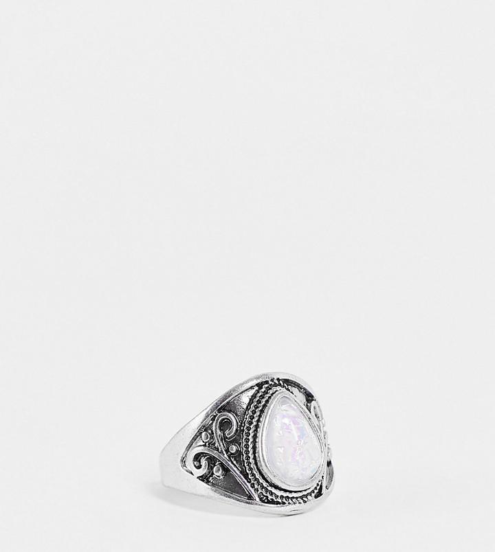 Designb Curve London Opal Boho Ring In Silver Tone