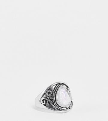 Designb Curve London Opal Boho Ring In Silver Tone