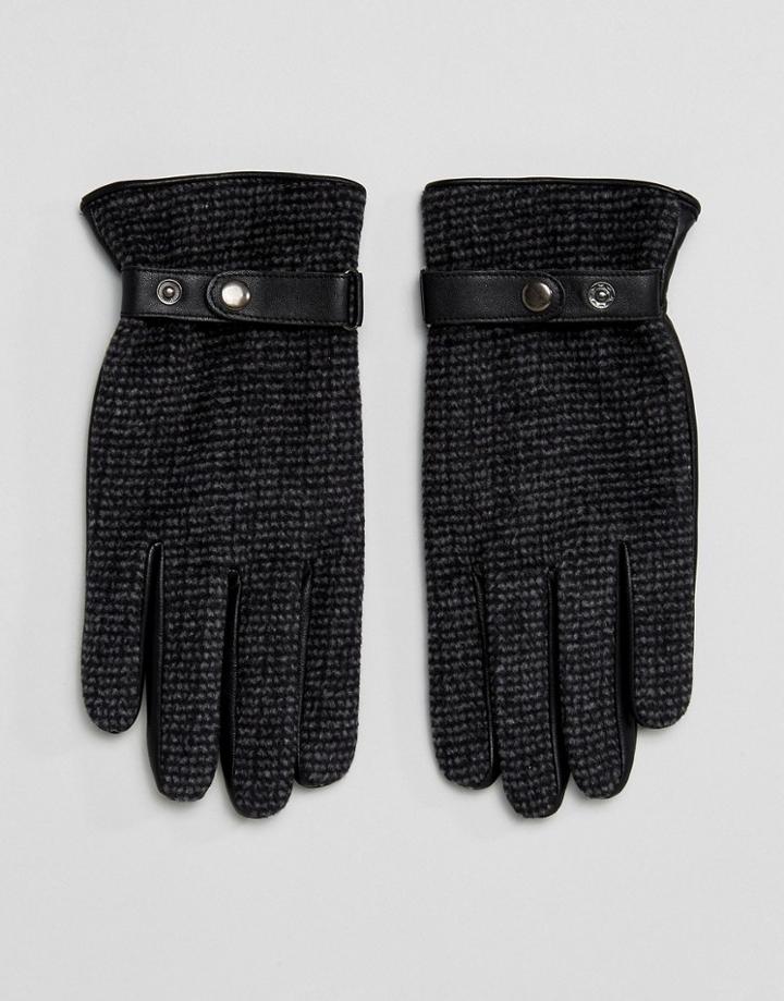 Asos Leather Gloves In Gray Tweed - Gray