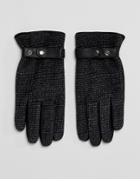 Asos Leather Gloves In Gray Tweed - Gray