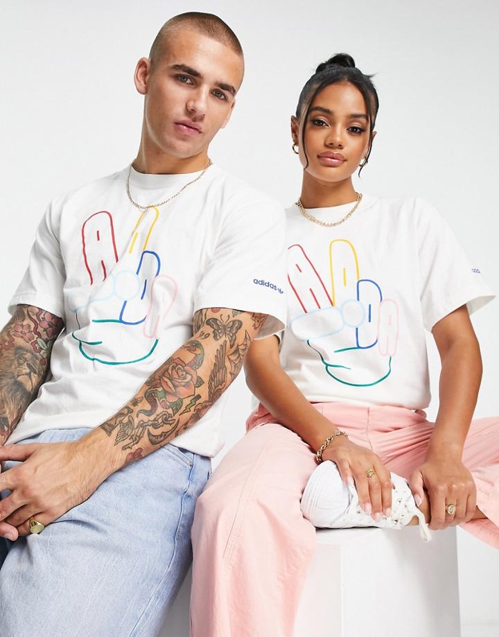 Adidas Originals Peace T-shirt In White With Front Graphics