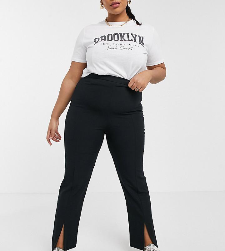 Asos Design Curve Loose Slim Leg Pants With Split Front In Black