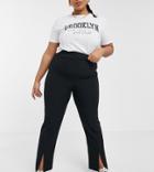 Asos Design Curve Loose Slim Leg Pants With Split Front In Black