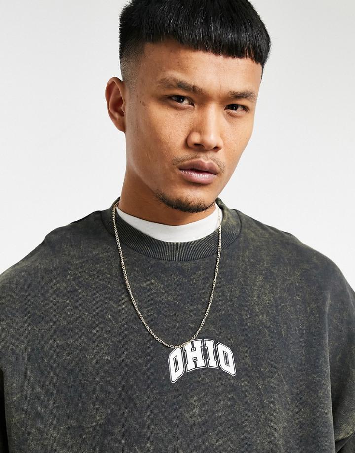 Asos Design Oversized Sweatshirt In Washed Black With Ohio City Print