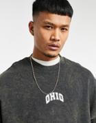 Asos Design Oversized Sweatshirt In Washed Black With Ohio City Print