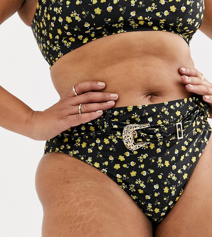 Peek & Beau Curve Exclusive Eco High Waist Bikini Bottom In Ditsy Floral-multi