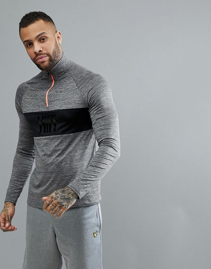 Hiit Long Sleeve T-shirt With Half Zip In Gray - Gray