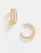 Asos Design Hoop Earrings In Triple Row Texture In Gold Tone