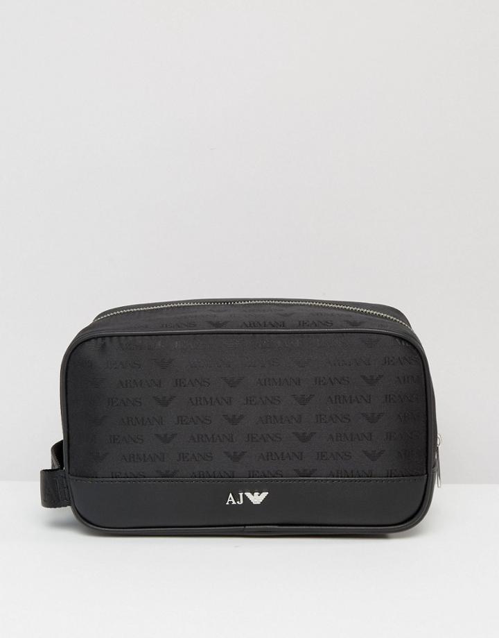 Armani Jeans All Over Logo Toiletry Bag - Black