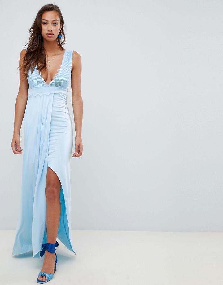 Asos Design Lace Trim Maxi Dress-blue