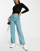 Pull & Bear Mid Waist Loose Fitting Pants In Teal-green
