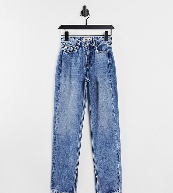 New Look Petite Split Hem Jean In Mid Blue-blues