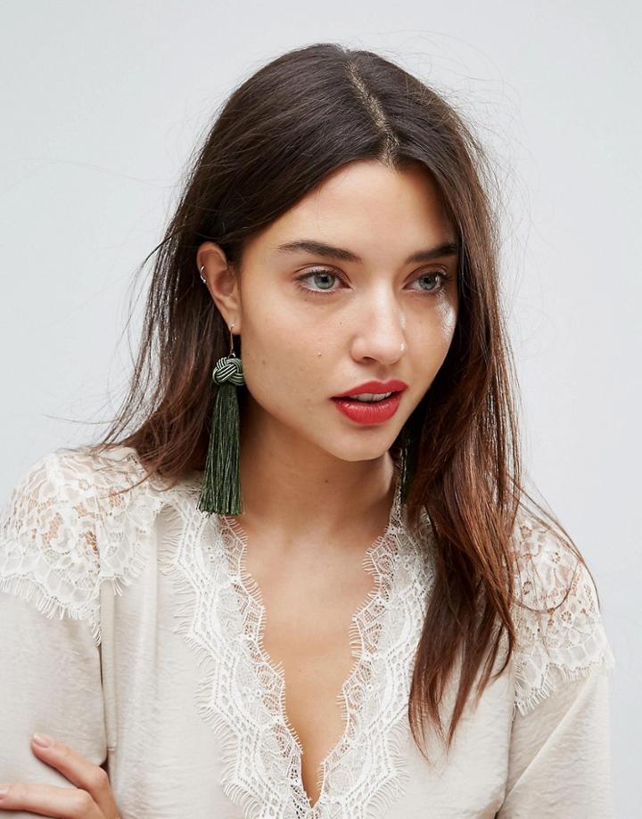 Steve Madden Wrapped Tassel Hook Earring - Green