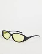 Asos Design Recycled Y2k Runner Sunglasses With Yellow Lens In Black