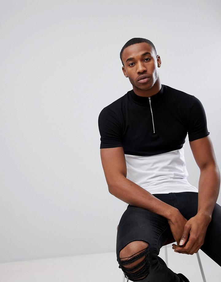 Asos Design Muscle Fit Half And Half T-shirt With Zip Turtleneck - Multi