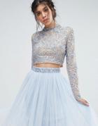 Maya Embellished High Neck Long Sleeved Crop Top - Multi