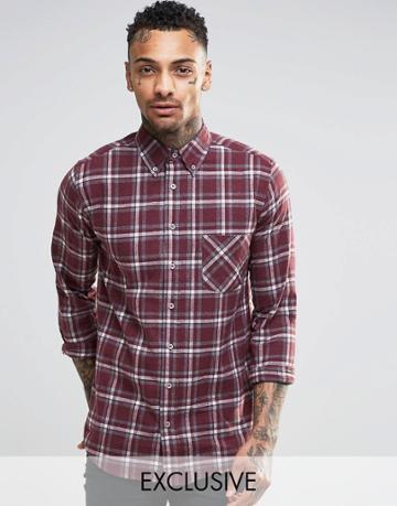 Brooklyn Supply Co Regular Fit Check Flannel Shirt In Burgundy - 60121 Col 4 Burgundy