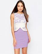 Vesper Ronnie Pencil Dress Wih Peplum And Lace Top - Purple