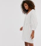 Asos Design Tall V Front V Back Smock Mini Dress In Polka Dot-multi