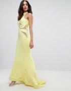 Forever Unique Halter Neck Maxi Dress With Mesh Detail - Yellow