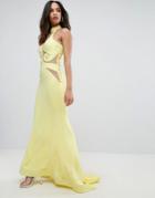 Forever Unique Halter Neck Maxi Dress With Mesh Detail - Yellow