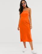 Nobody's Child Square Neck Satin Midi Cami Dress - Orange