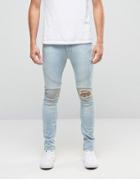 Religion Biker Jeans With Rip Repair Knee Detail In Skinny Fit With Stretch - Blue