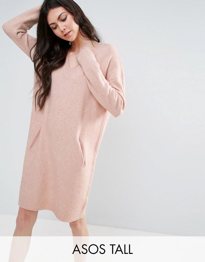 Asos Tall Lounge Dress With V Neck And Pockets - Pink