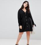 Asos Design Curve Button Through Skater Dress - Black