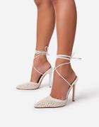 Ego X Jess Hunt Tie Ankle Heel Shoe In Cream-white