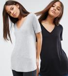 Asos Tall The New Forever T-shirt With Short Sleeves And Dip Back 2 Pack - Multi