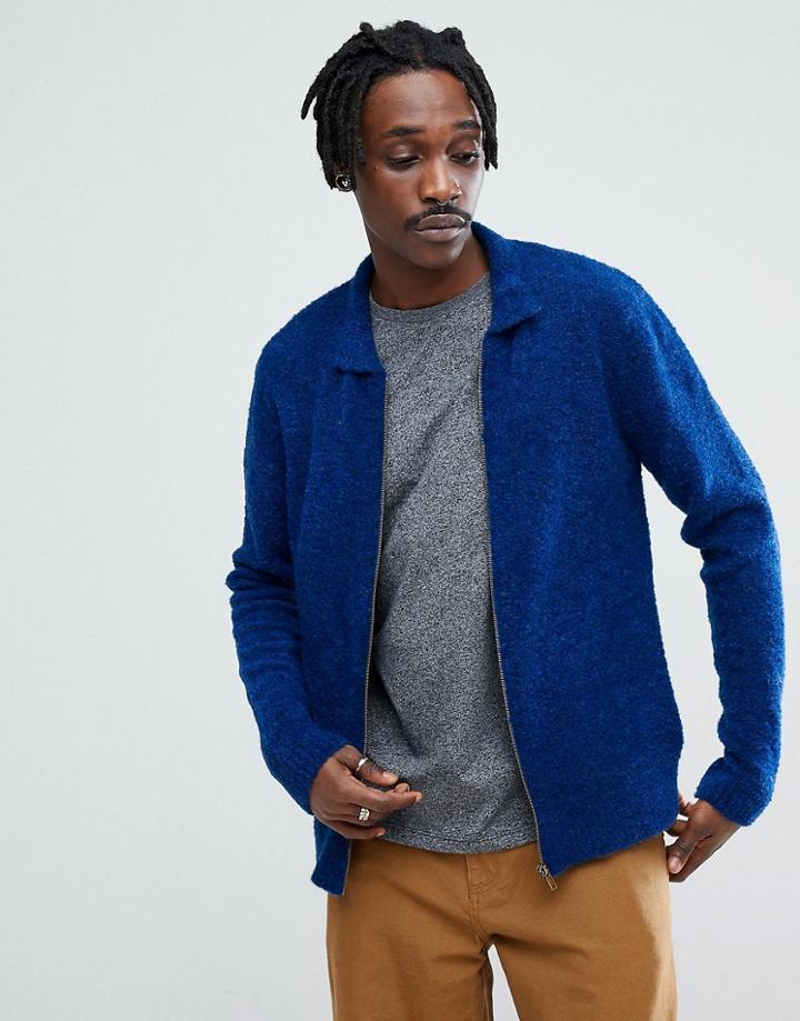 Asos Boucle Textured Harrington Jacket In Blue - Blue