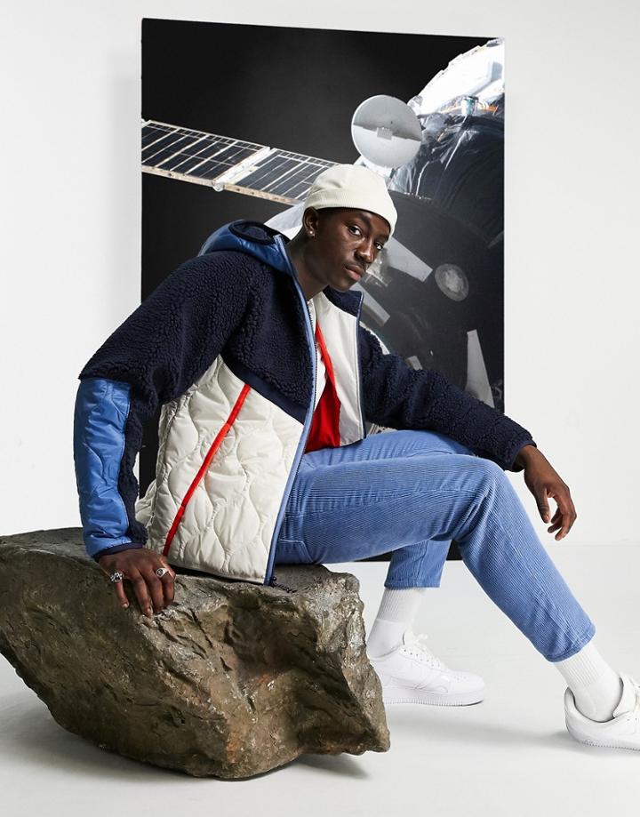 Nike Heritage Essentials Winter Fleece Paneled Zip-front Hooded Jacket In Navy