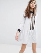 E.f.l.a Shirt Dress With Ruffles - Gray
